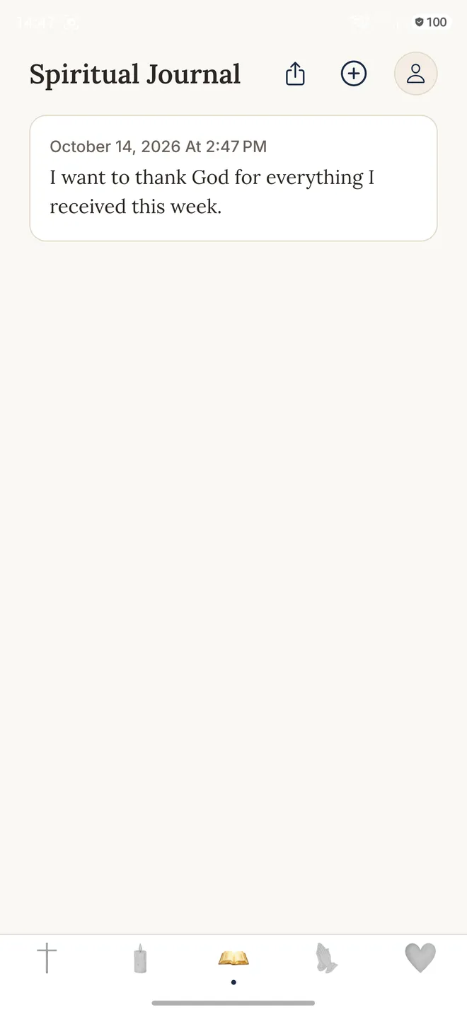 Spiritual Journal screen in the Gratia app