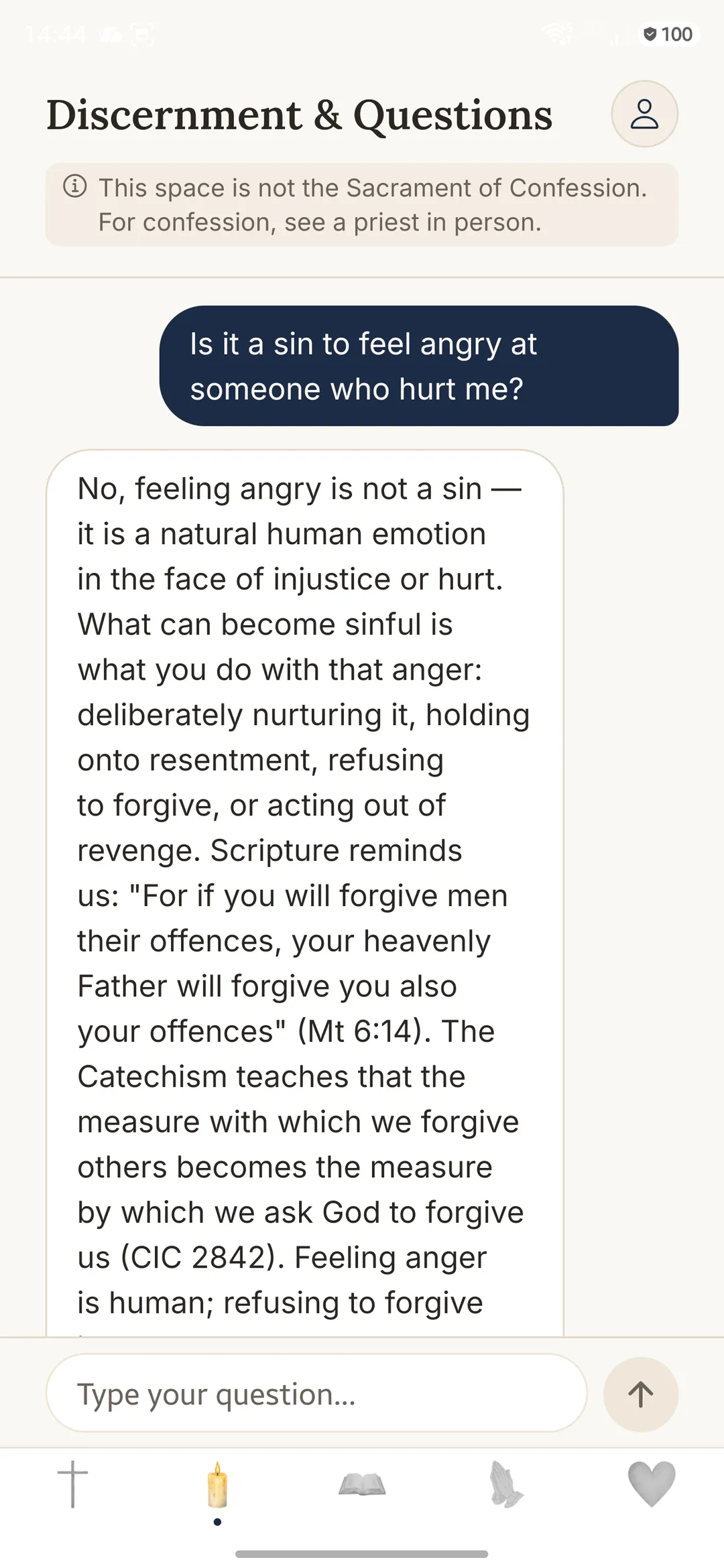 Discernment screen in the Gratia app