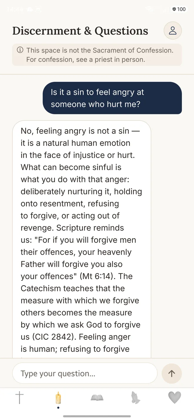 Discernment screen in the Gratia app