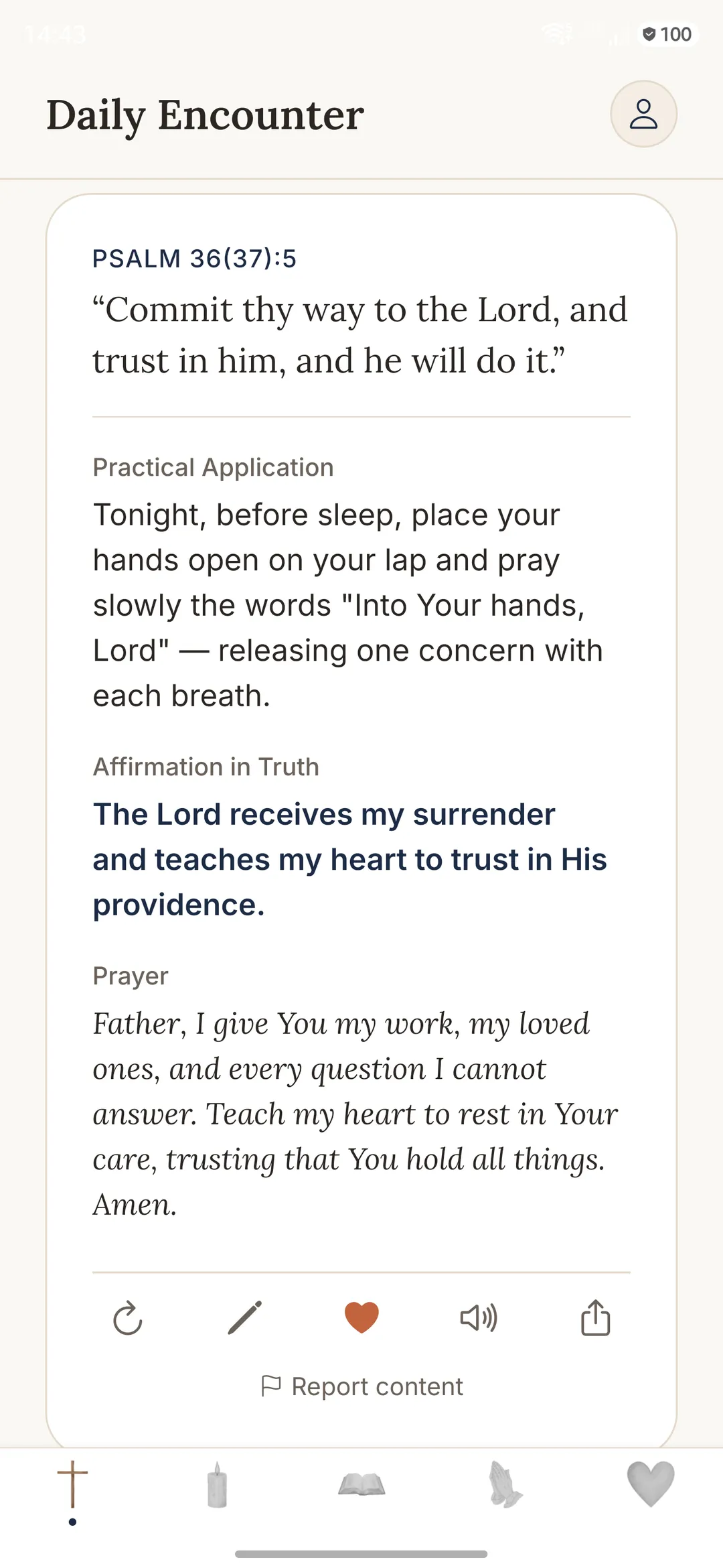 Daily Encounter screen in the Gratia app