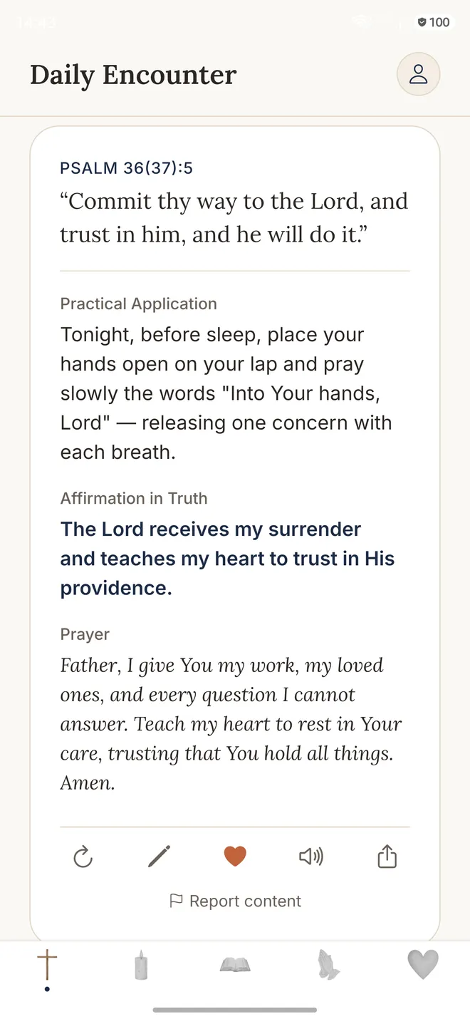 Daily Encounter screen in the Gratia app
