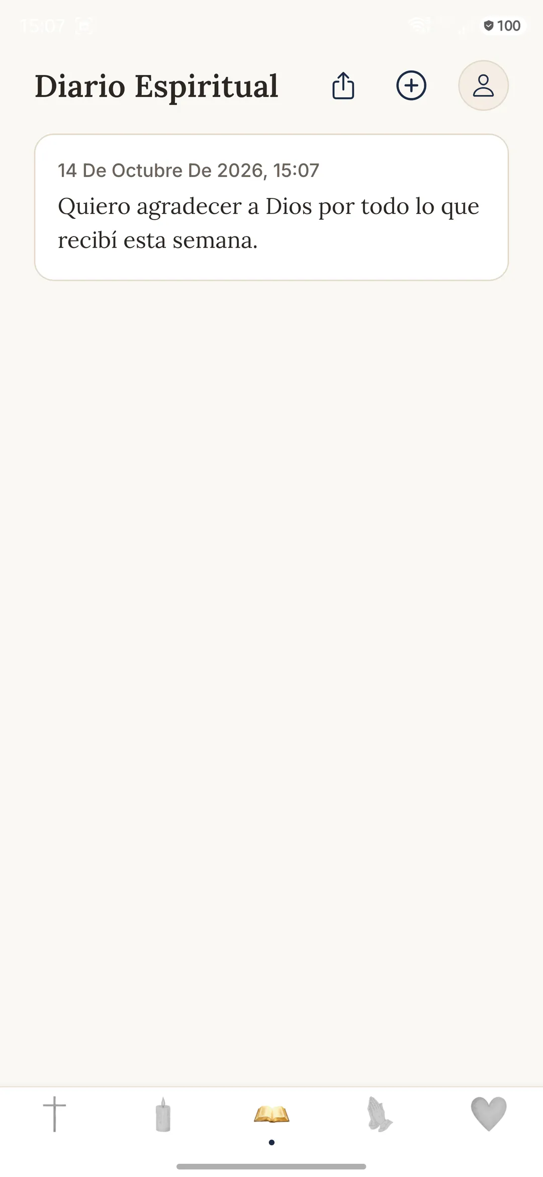 Pantalla del Diario Espiritual en la app Gratia