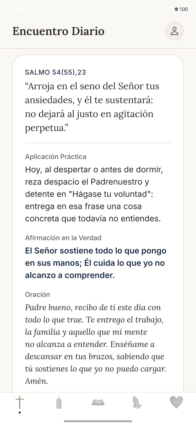 Pantalla del Encuentro Diario en la app Gratia