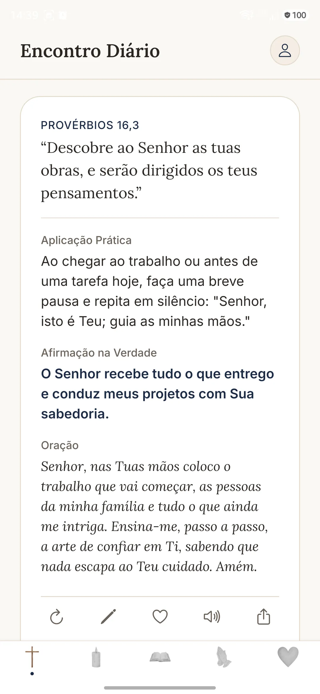 Tela do Encontro Diário no app Gratia