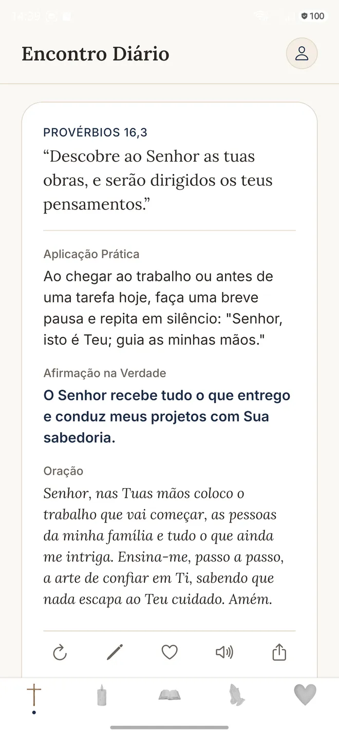 Tela do Encontro Diário no app Gratia